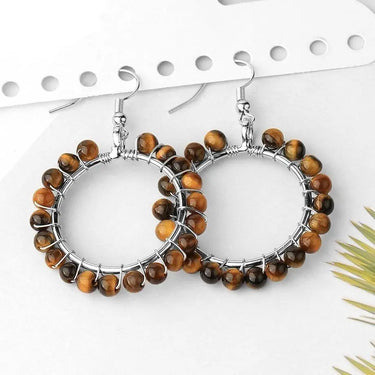 Silver Wire Wrapped Natural Stone Earrings-Your Soul Place
